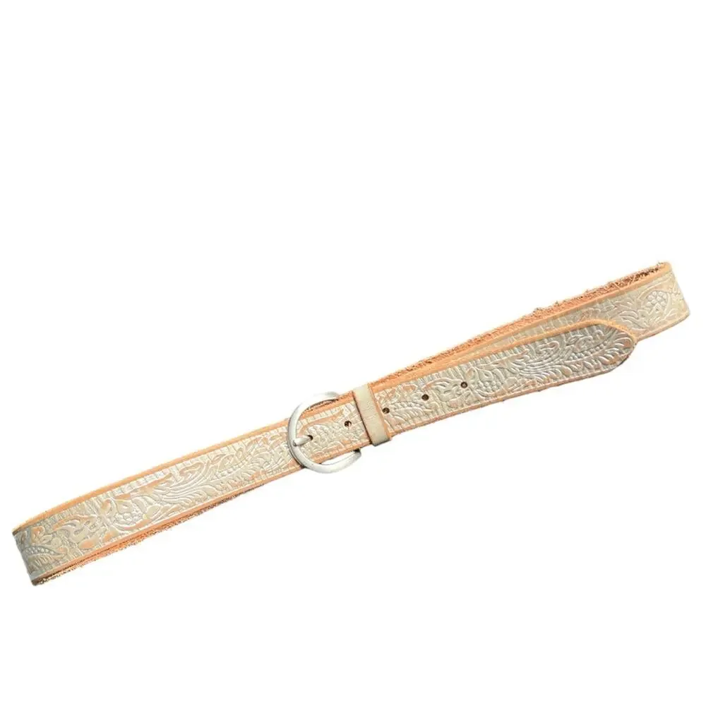 Gap | Metallic Silver Tooled Floral Leather Boho Belt Large
